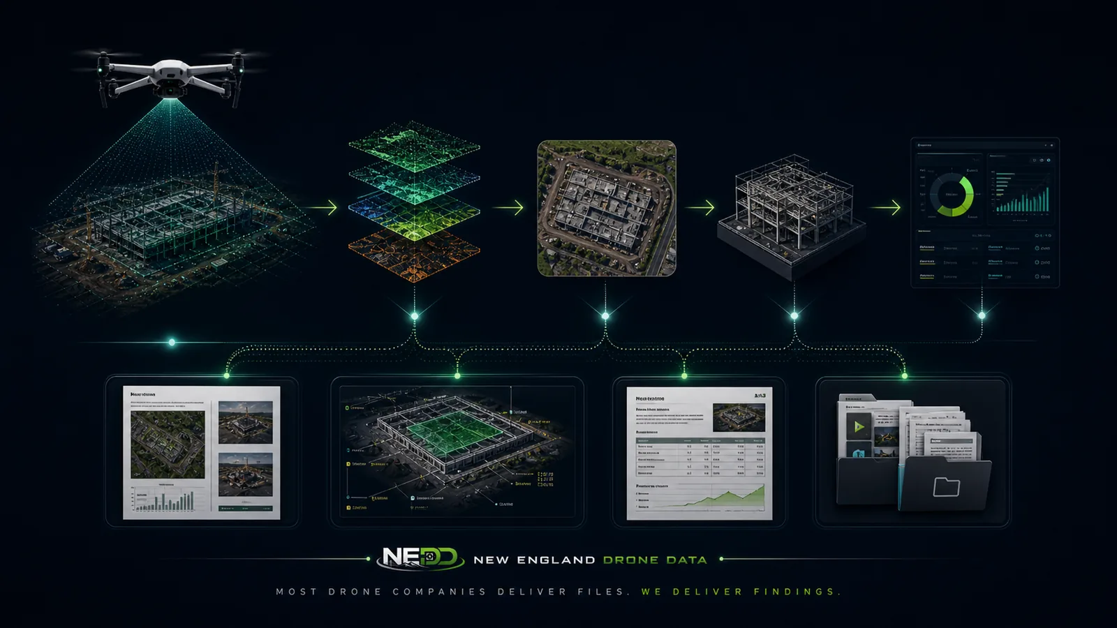 Drone capture turning into layered maps, reports, evidence folders, and dashboard records